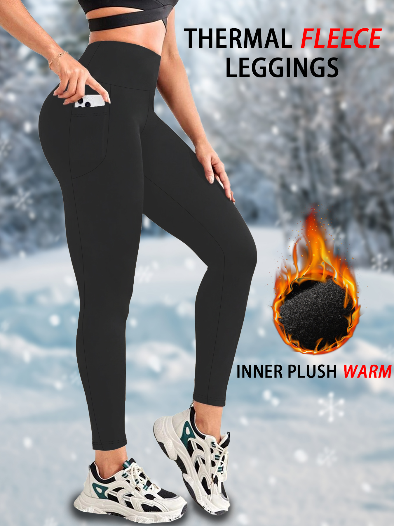 Winter Yoga Clothing - Womens Thermal Fleece Lined High Waisted