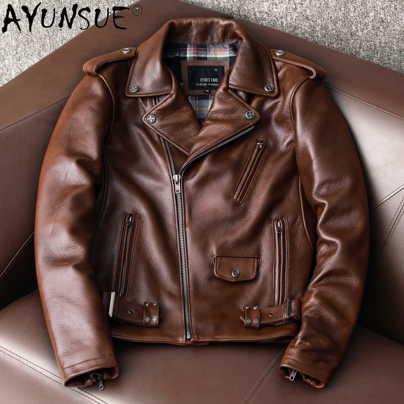 Winter Clothing Men Style - AYUNSUE Genuine Cow Leather Jacket Men