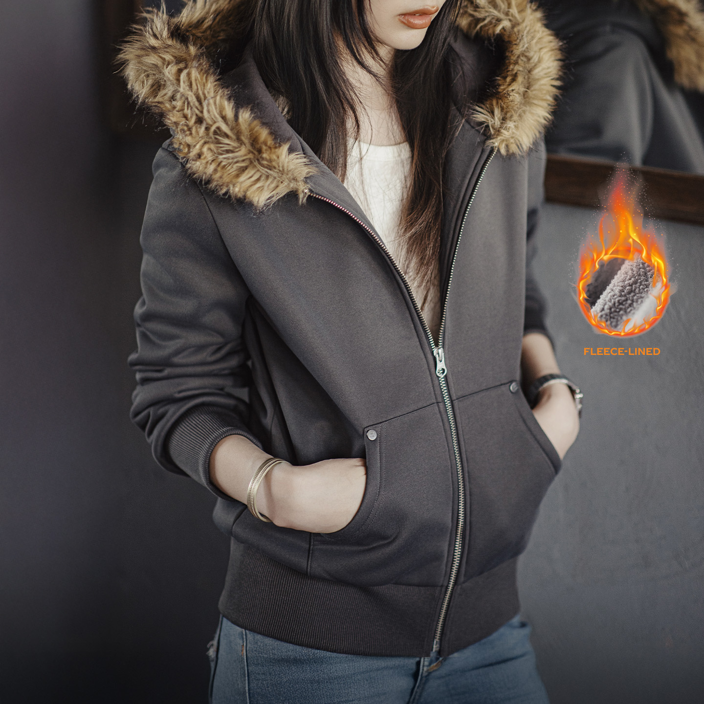 Maden Women’s Fleece Lined Zip - Fleece Hoodie Lined ulasan dan harga
