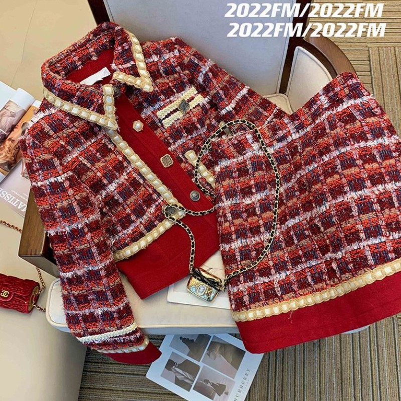 Women Elegant Tweed Red Suit J - Winter Clothing Line ulasan dan harga
