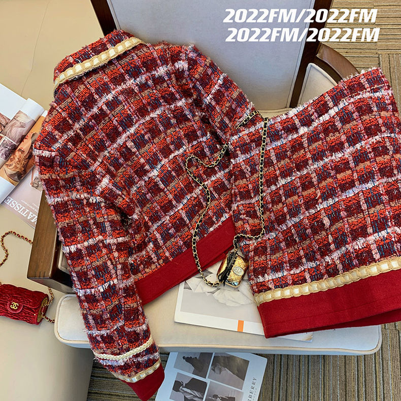 Women Elegant Tweed Red Suit J - Winter Clothing Line ulasan dan harga