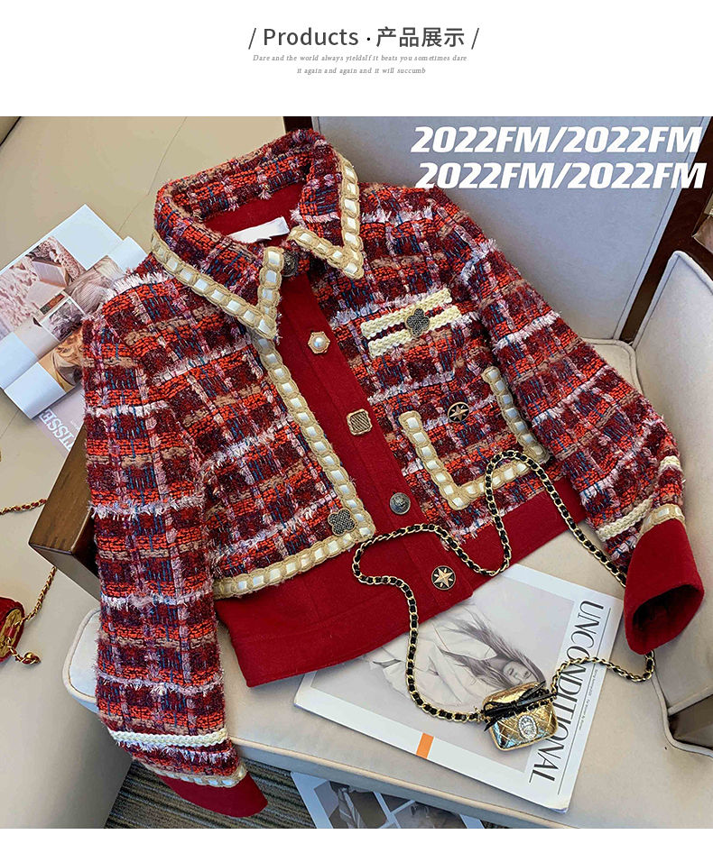 Women Elegant Tweed Red Suit J - Winter Clothing Line ulasan dan harga
