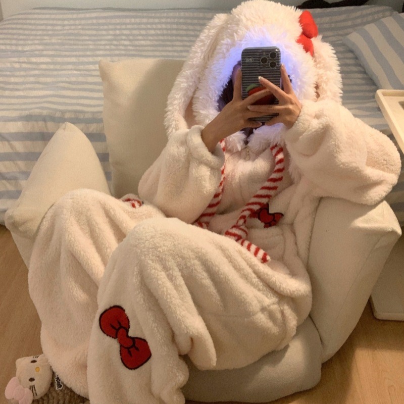 Sweet and Cute Bow Rabbit One- - Fleece Hoodie Lined ulasan dan harga