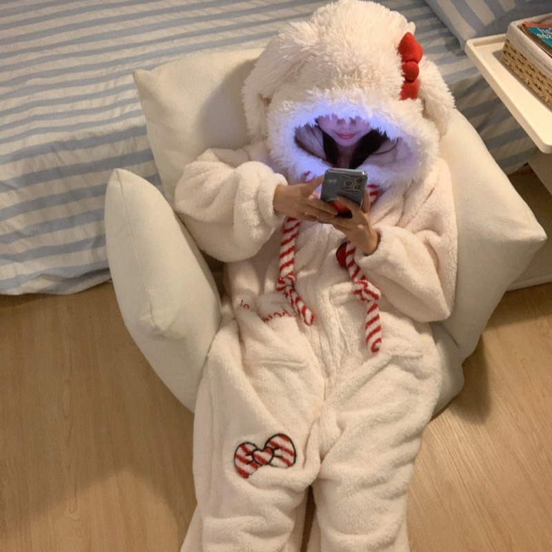 Sweet and Cute Bow Rabbit One- - Fleece Hoodie Lined ulasan dan harga